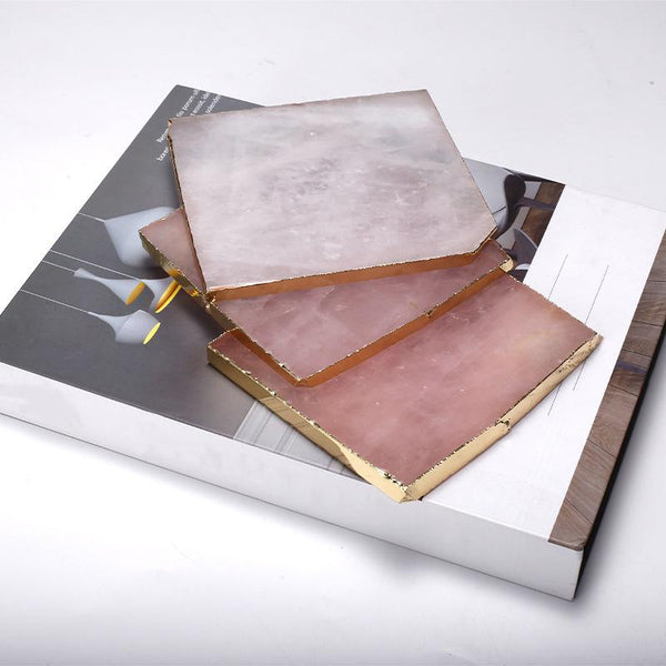 Rose Quartz Gold Coasters, Set of 4