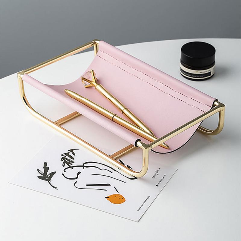 Leather Pocket Jewelry Tray with Gold Frame-Pink