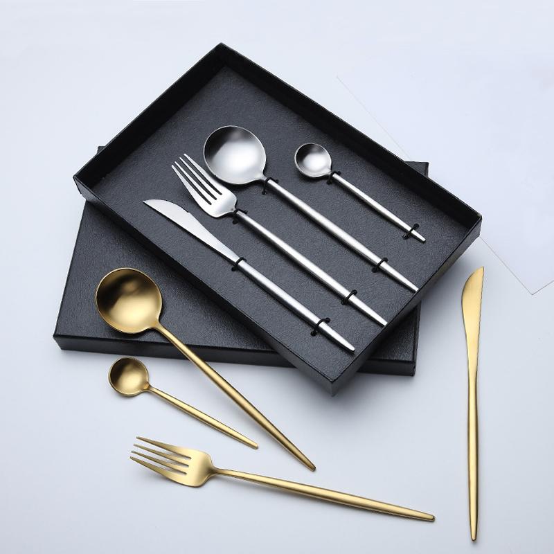 Classic Silver and Gold Stainless Steel Flatware Set in Gift Box (Set of 4)-Display