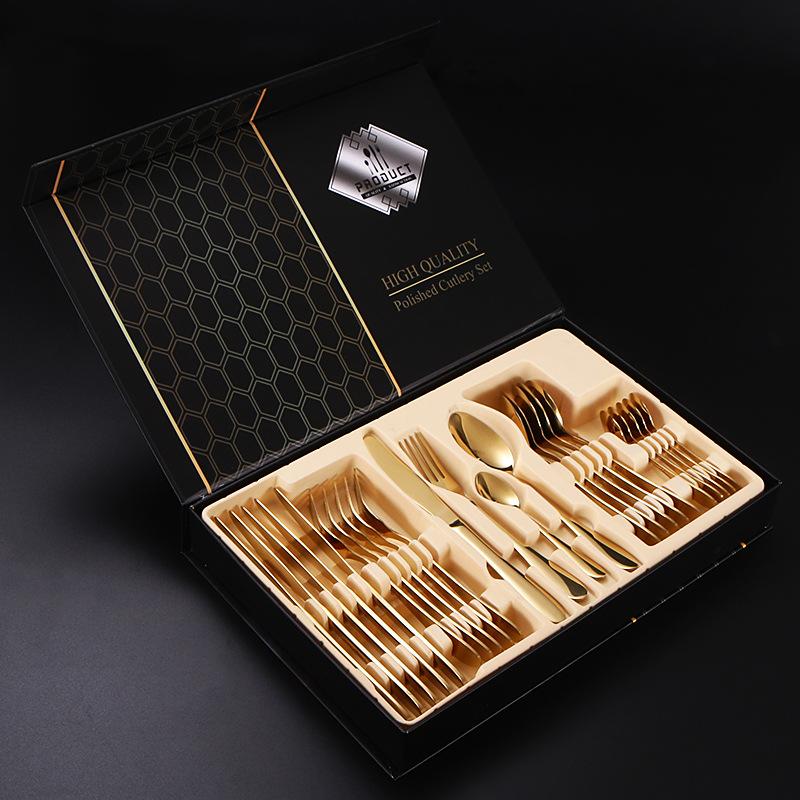 24 Pieces Bright Gold Stainless Steel Flatware Set in Gift Box-Inside Details