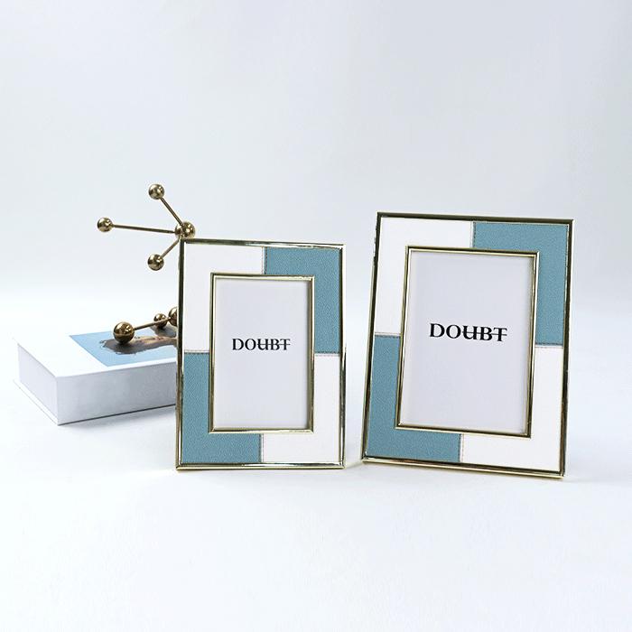 Blue and White Leather Picture Frame-4''x 6'', 5'' x 7''