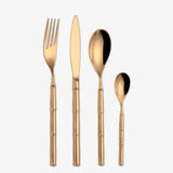 4 Pieces Gold Stainless Steel Flatware Set with Bamboo-shaped Handle