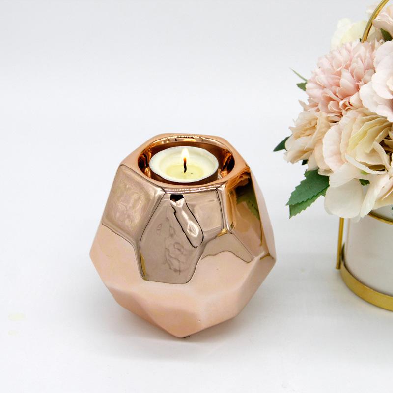 Polygon Diamond Shaped Rose-gold Ceramic Candle Holder-Head Details