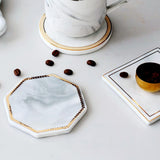 Geometric Marbled Coasters with Gold Edge, Set of 4-Ceramic