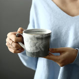 Marble Gray Ceramic Coffee Mug with Handmade Gold Border