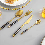 Black Gold Stainless Steel Flatware Set with Marble Handle 24 Pieces