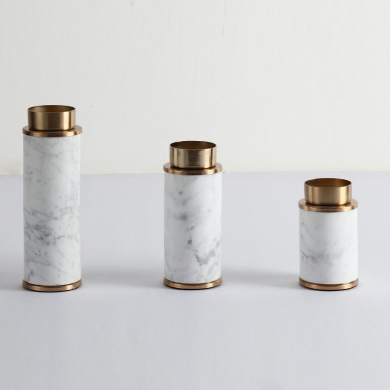 Cylindrical Marble White Candle Holder-Details