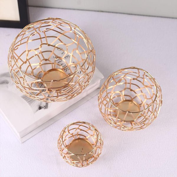 Geometric Messy Line Plated Circle Round Gold Candle Holder-Head Details