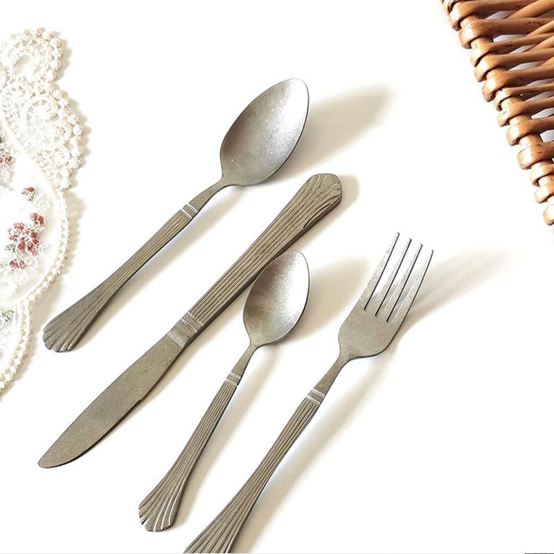 4 Pieces Vintage Matte Silver Stainless Steel Flatware Set