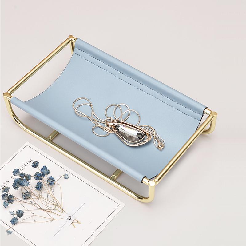 Leather Pocket Jewelry Tray with Gold Frame-Blue