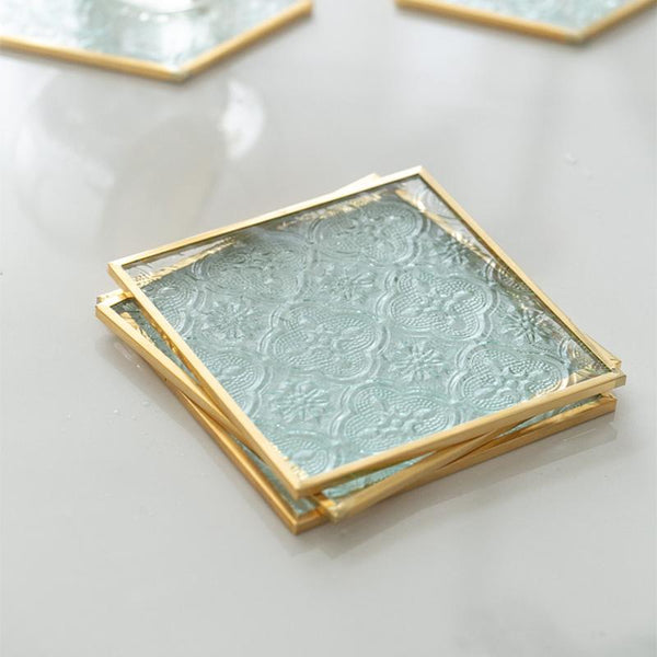 Embossed Square Coasters with Gold Edge, Set of 4-Front