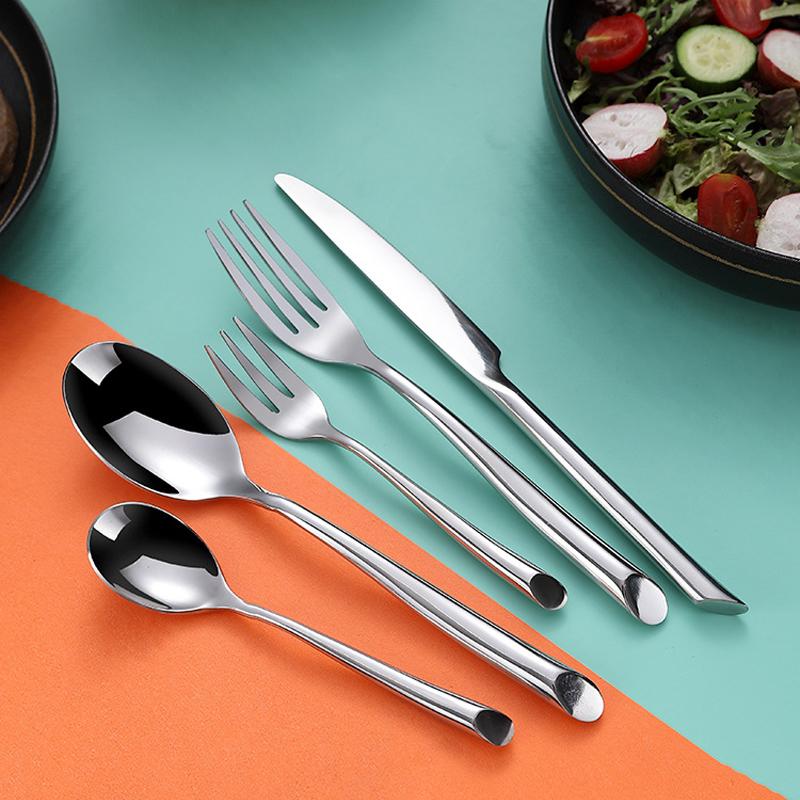 5 Pieces Silver Stainless Steel Flatware Set with Slant Handle-Side Details