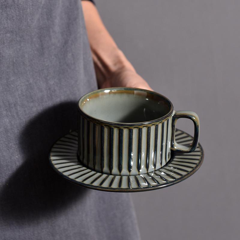 Classic Gray Round Stripe Stoneware Teacup-Details