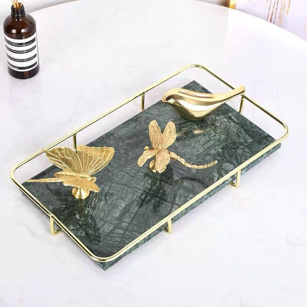 Natural Marble Jewelry Tray with Removable Bracket-Moss Green