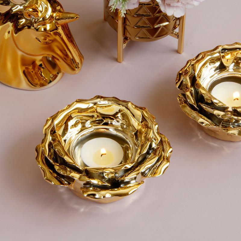 Floral Gold Ceramic Candle Holder-Scene Details