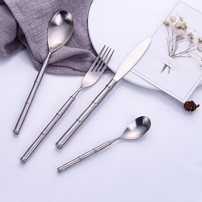 4 Pieces Silver Stainless Steel Flatware Set with Bamboo-shaped Handle-Details