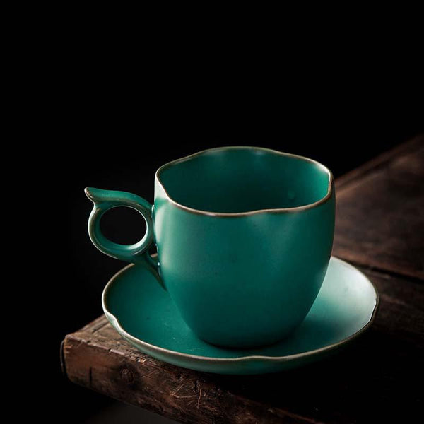 Artistic Forest Green Pottery Teacup Set