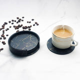 Leather Coasters with Marble Texture, Set of 6-Black