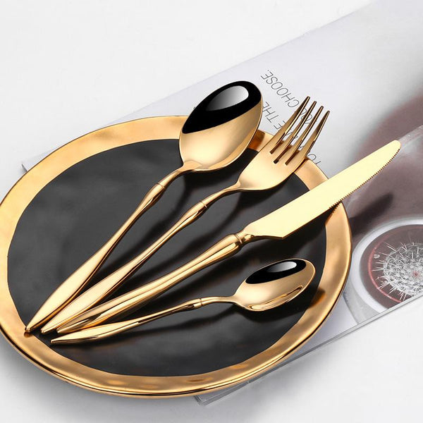 4 Pieces Gold Stainless Steel Flatware Set with Creative Handle