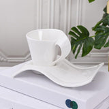 Pure White Ceramic Teacup Set with Wavy Dessert Tray