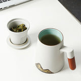 White Ceramic Coffee Mug with Wooden Handle-Use Details