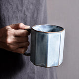 Polygon Stoneware Coffee Mug-Blue White-Scene