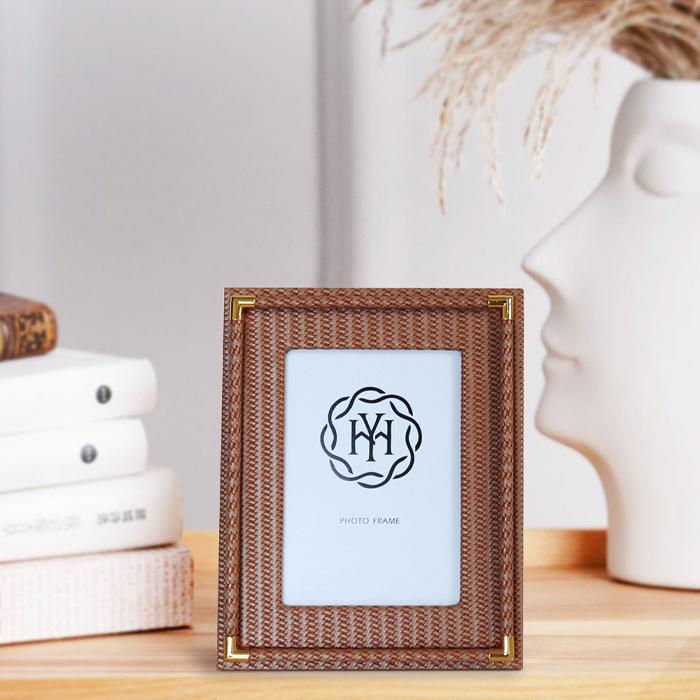 Handmade Braided Brown Picture Frame-Table Scene