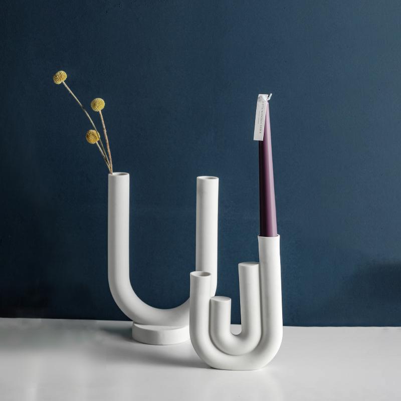 Creative Tube Shape White Porcelain Taper Candle Holder