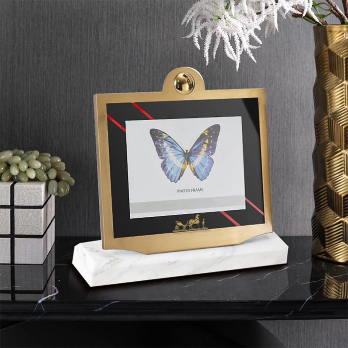 Gold Metal Picture Frame with White Marble Stand