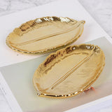 Golden Leaf Ceramic Jewelry Tray-Front