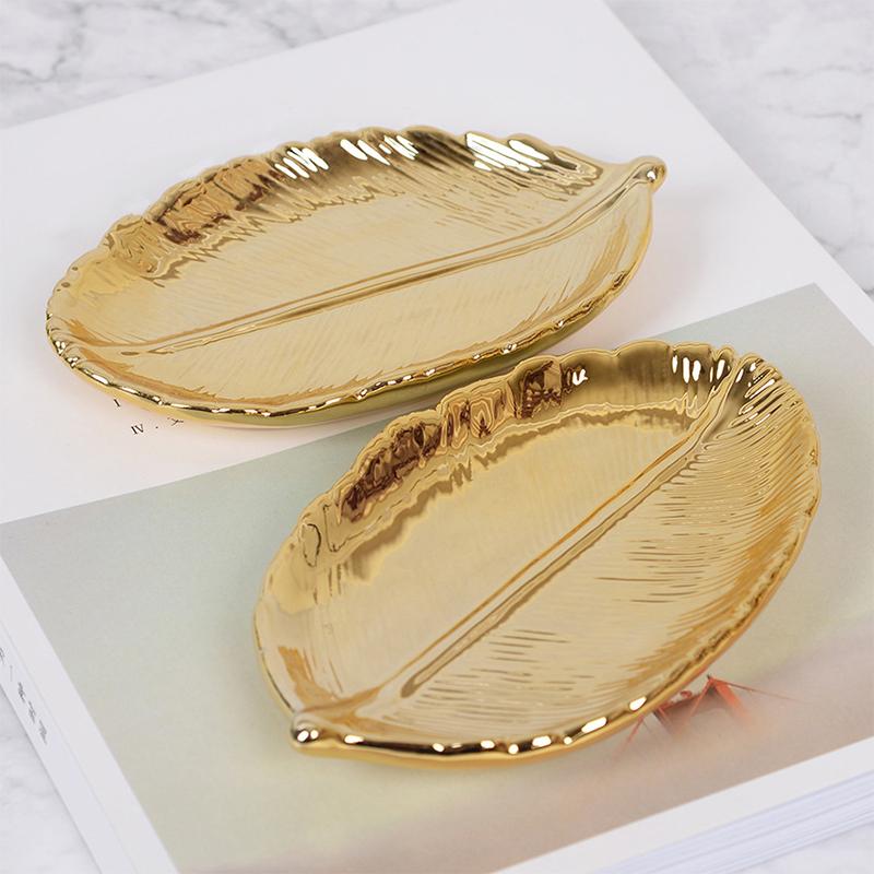 Golden Leaf Ceramic Jewelry Tray-Front