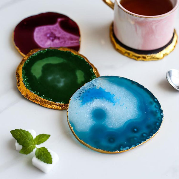 Agate Coasters with Gold Edge, Set of 4-Detail