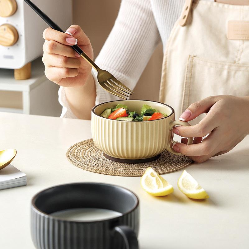 Stripe Beige Porcelain Coffee Mug for Breakfast