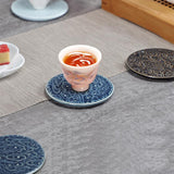 Auspicious-Cloud Round Ceramic Coasters, Set of 4-Front